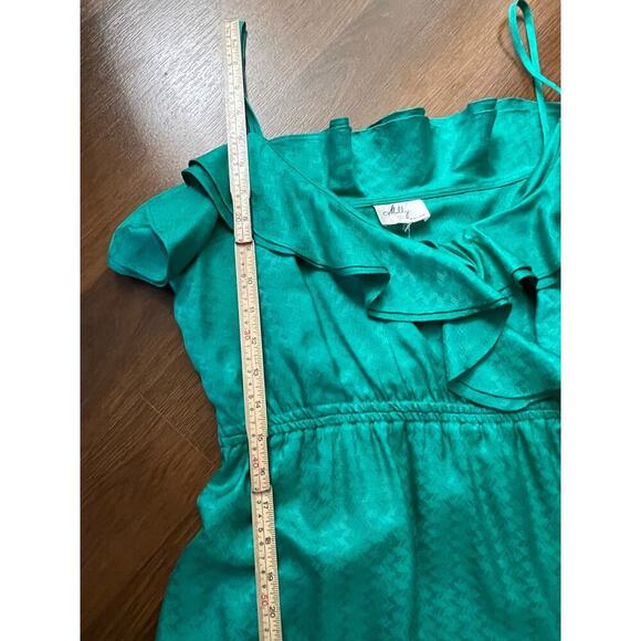 Milly 100% Silk Ruffle Dress Wedding Guest Fairycore Romantic Teal Green Sz L - Picture 7 of 9